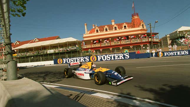 A photo of Alain Prost racing in Australia. 