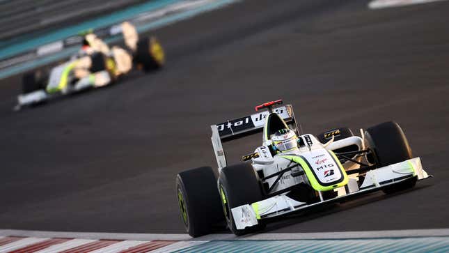 A photo of Jenson Button racing in F1. 